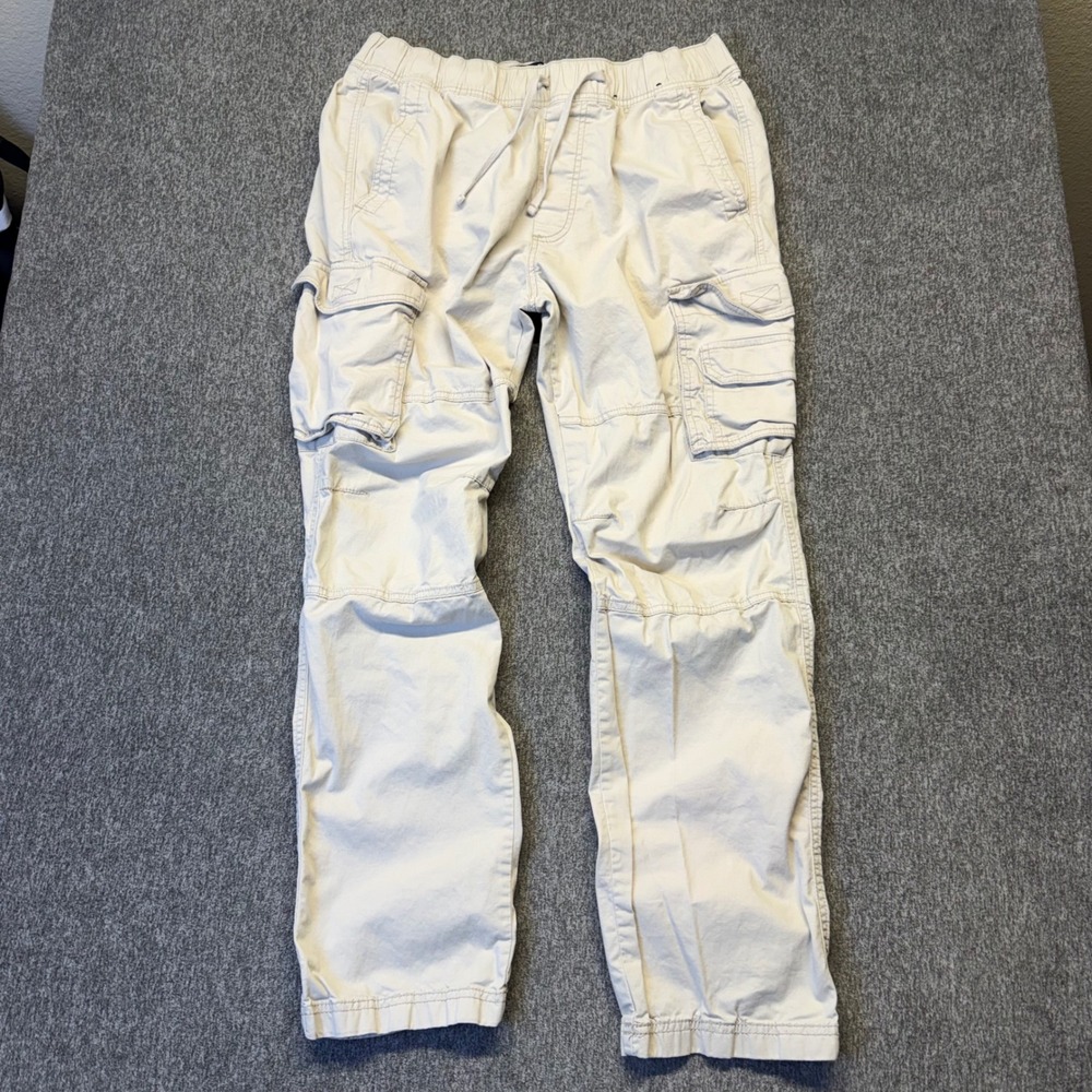 Hollister Mens Epic Flex Slim Straight Cargo Pants Tan Khaki Large Drawstring